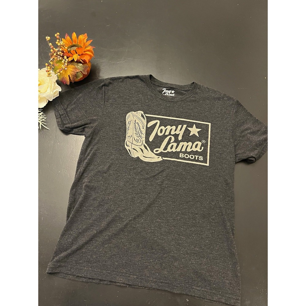 Tony Lama Boots Mens Gray Western Graphic Logo Short Sleeve Tee Shirt Sz M